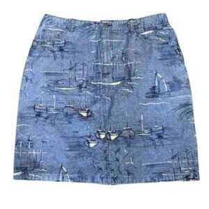 Liz Claiborne 100% Cotton Denim Skirt Vintage Nautical Print Size 14
